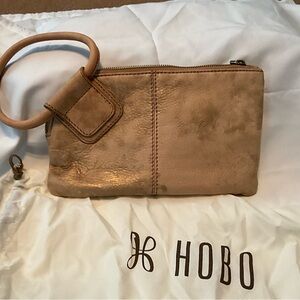 HOBO Beige &Gold Leather Wristlet Clutch